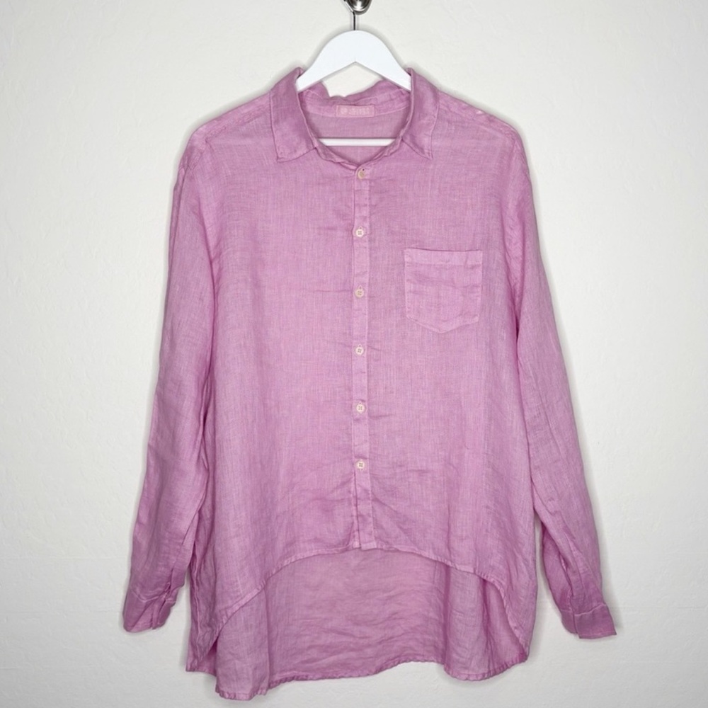 CP Shades 100% Linen Button Down High Low Blouse Size Large